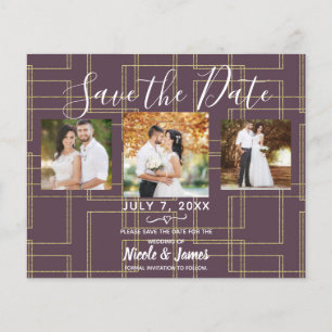 Chic Berry Mauve & Gold Geometric Glam Save Date 