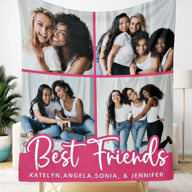 Chic Best Friends Personalised 4 Photo Collage Fleece Blanket (Creator Uploaded)