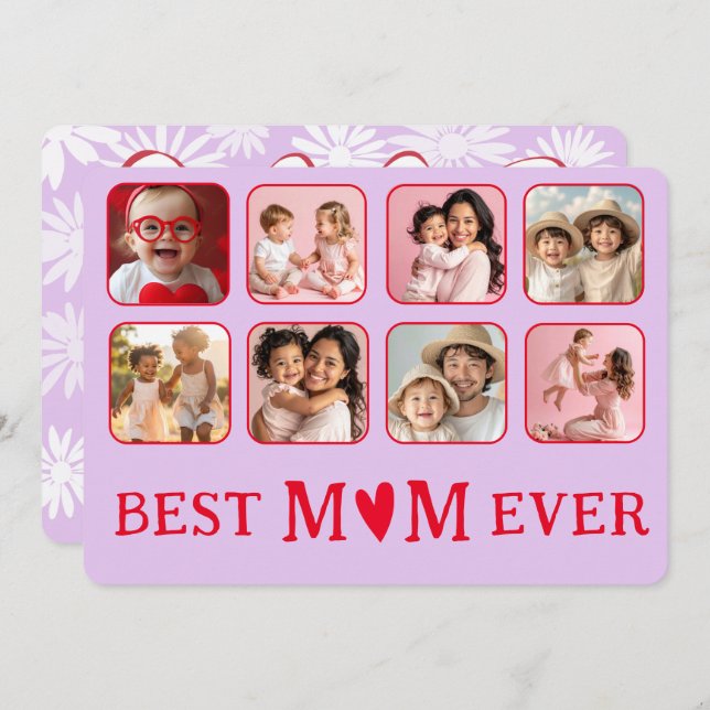 Chic Best Mom Ever Purple & Pink Photo  Holiday Card (Front/Back)