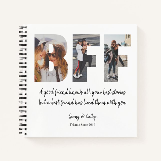 Chic BFF Best Friend Photo Collage Forever Quote Notebook (Front)