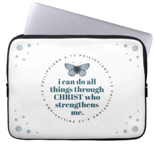 Chic Bible Verse Philippians Blue Butterfly Laptop Laptop Sleeve