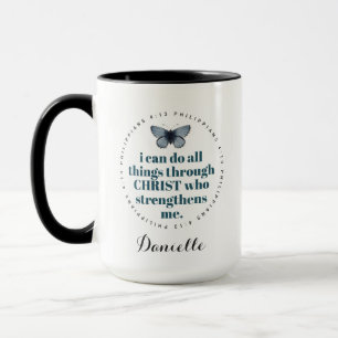 Chic Bible Verse Philippians Blue Butterfly Name Mug