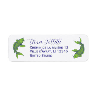 Chic Biophilic green Koi fish return address
