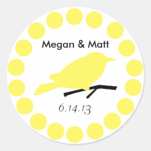 Chic Bird Silhouette & Dots Wedding Seal in Yellow