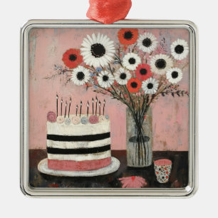 Chic Birthday Cake and Gerbera Blooms Metal Tree Decoration