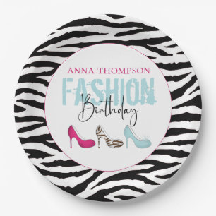 Chic Birthday Girly High Heel Shoes Animal Print Paper Plate