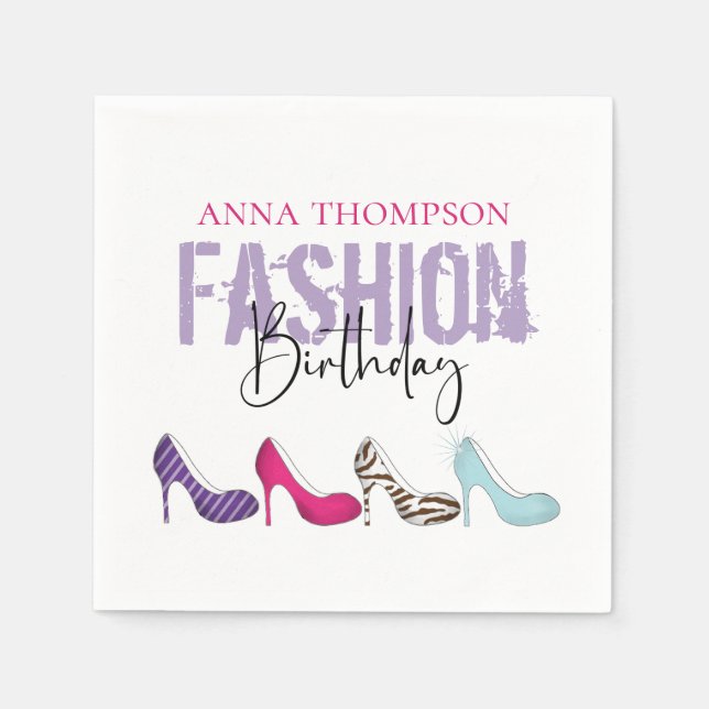 Chic Birthday Girly High Heeled Shoe Animal Print Napkin (Front)
