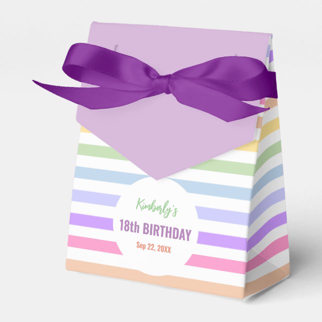 Chic Birthday Pastel Rainbow White Stripes Favour Box (Front Side)