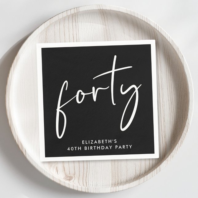 Chic Black 40th Birthday Party Napkin (Creator Uploaded)