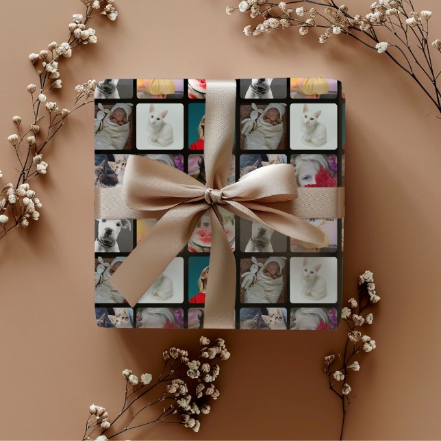 Chic Black 9 Photo Square Insta Pattern  Wrapping Paper Sheet (Creator Uploaded)