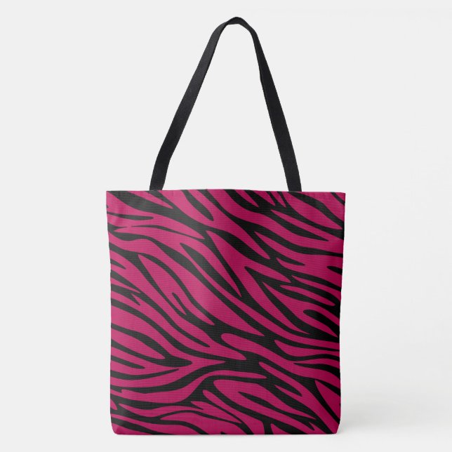 Chic Black and Berry Red Zebra Print Large Tote (Front)