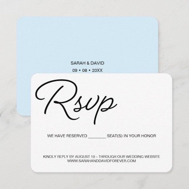 Chic Black and blue RSVP wedding reserved seat (Front/Back)