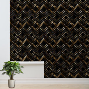 Chic Black and Brown Geometric Pattern Accent Wallpaper