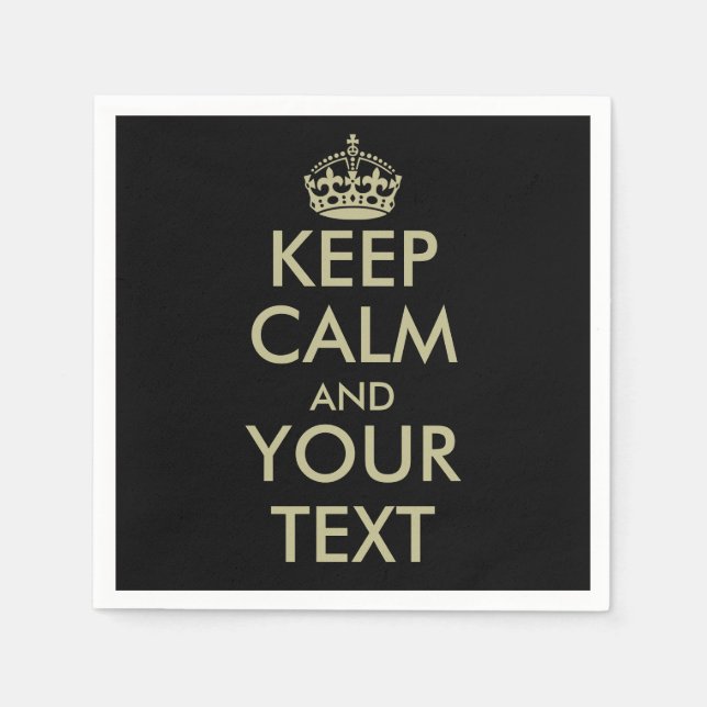 Chic black and faux gold keep calm paper napkins (Front)