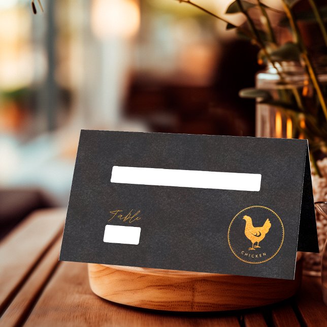 Chic Black and Gold Chicken Wedding Food Choice Place Card (Creator Uploaded)