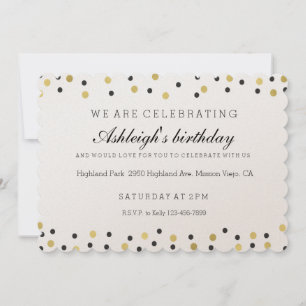 Chic Black and Gold Confetti birthday Invitation