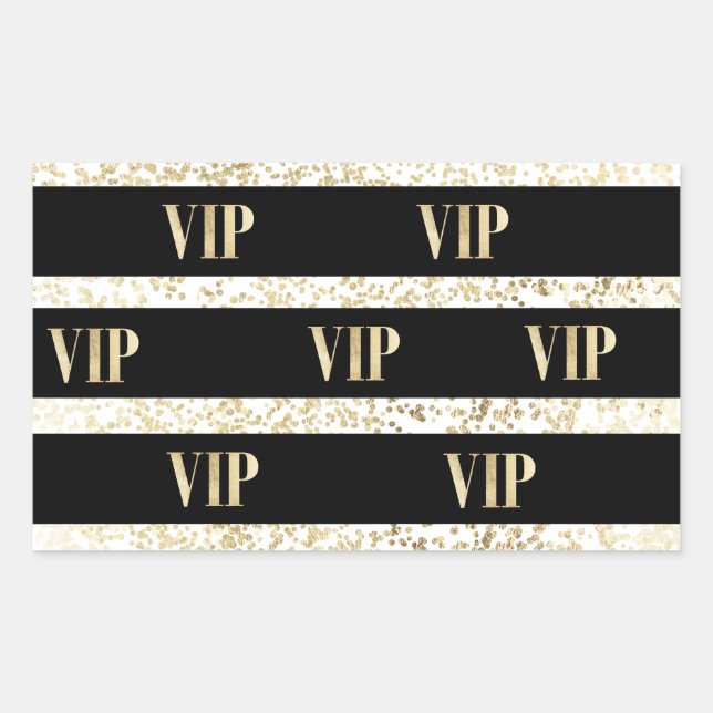 Chic black and gold confetti stripe VIP Rectangular Sticker (Front)