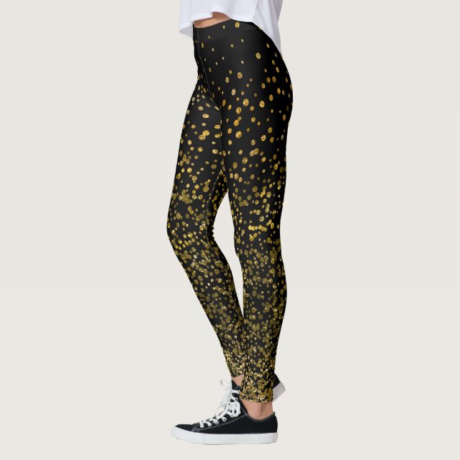 Chic Black and Gold | Faux Foil Confetti Dots Leggings (Left)