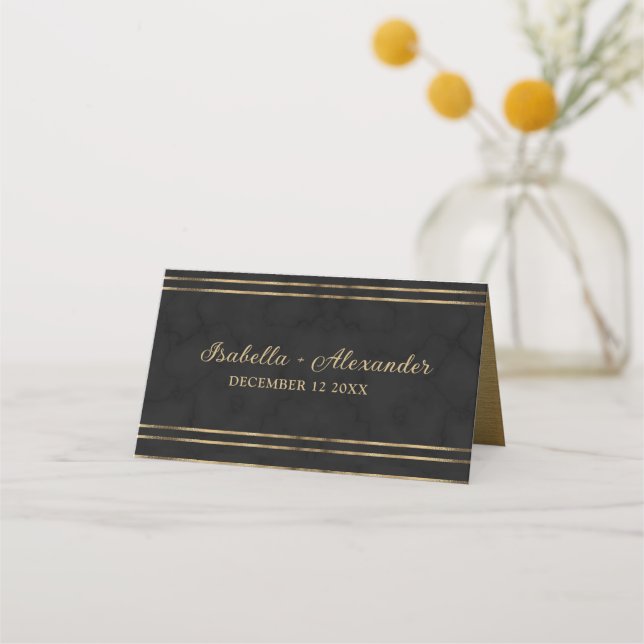 Chic Black and Gold Foil Personised Place Card (Back)
