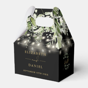 Chic Black And Gold Greenery String Lights Wedding Favour Box