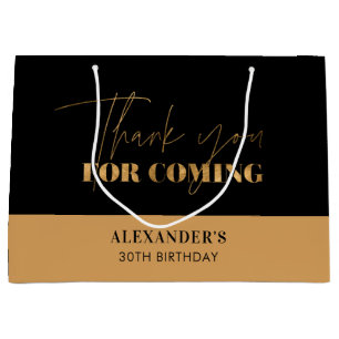 Chic Black and Gold Script Birthday Thank you Large Gift Bag