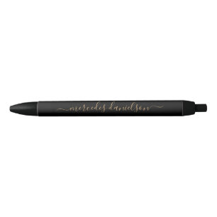 Chic Black and Gold Script Floral Monogram Ink Pen