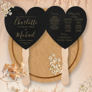 Chic Black And Gold Wedding Program Hand Fan