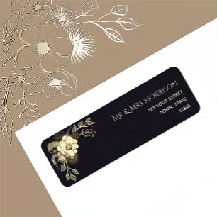 Chic Black and Gold Wedding Return Address