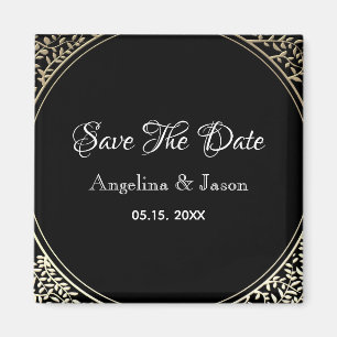 Chic Black and Gold Wedding Save The Date Magnet