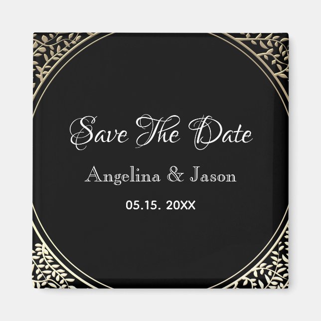 Chic Black and Gold Wedding Save The Date Magnet (Front)
