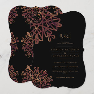 Chic Black and Golden Ornamental Pattern Wedding Invitation