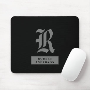 Chic Black and Grey Classic American Text Monogram Mouse Mat