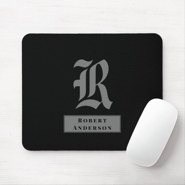 Chic Black and Grey Classic American Text Monogram Mouse Mat (With Mouse)