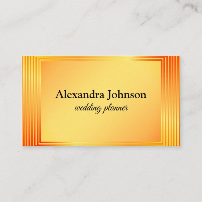 Chic Black and Orange Foil Luxury Wedding planner Business Card (Front)
