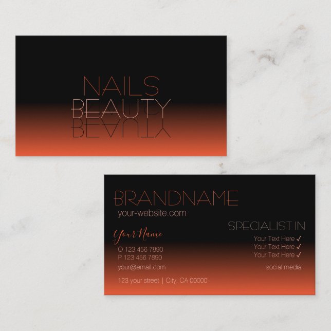Chic Black and Orange Mirror Font Classic Stylish Business Card (Front/Back)