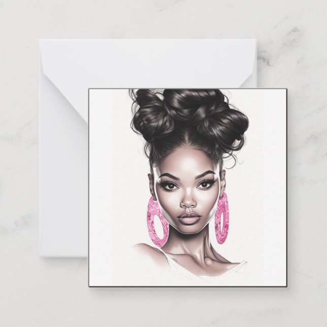 Chic Black and Pink African American Portrait Card (Front)