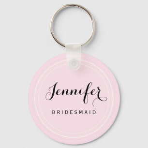 Chic Black and Pink Personalise Bridesmaid Key Ring