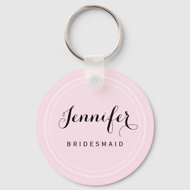 Chic Black and Pink Personalise Bridesmaid Key Ring (Front)