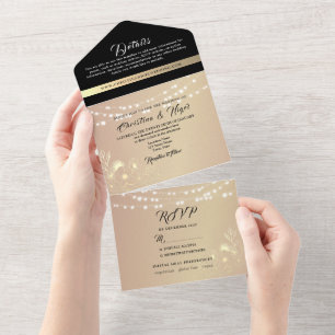 Chic Black and Pink Wedding All In One Invitation