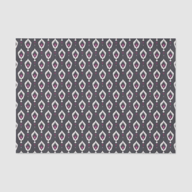 Chic black and purple ikat tribal patterns tissue paper (Front)