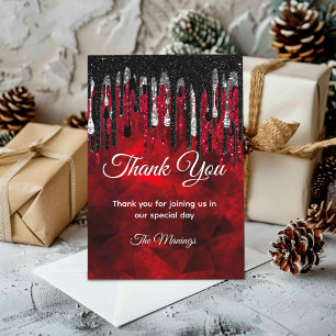 Chic black and red and silver drippings thank you card