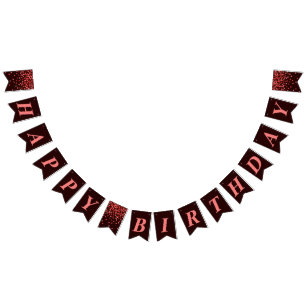 Chic Black and Red Confetti Happy Birthday Bunting
