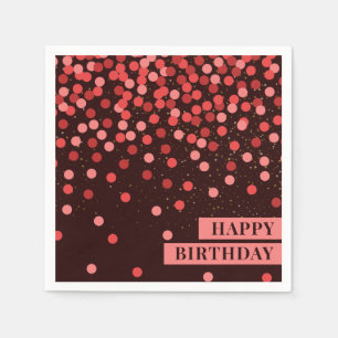 Chic Black and Red Confetti Happy Birthday Napkins