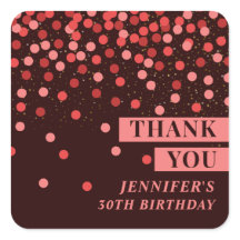 Chic Black and Red Confetti Thank You Sticker