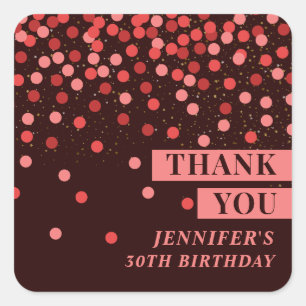 Chic Black and Red Confetti Thank You Sticker