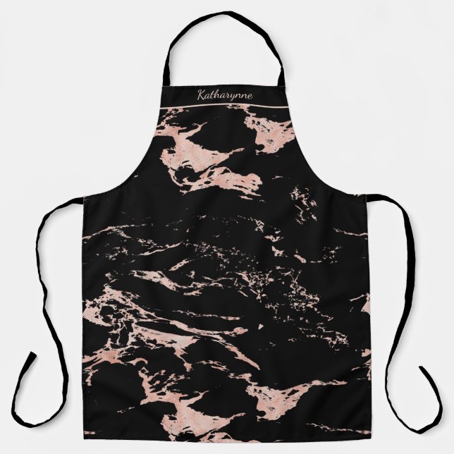 Chic Black and Rose Gold Foil Marble Apron (Front)