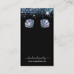 Chic Black and Seashell Glitter Earring Display Business Card