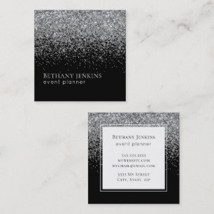 Chic Black and Silver Glitter Business Card