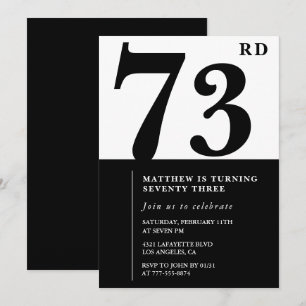Chic Black and White 73rd birthday invitation