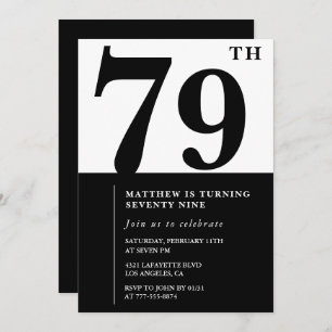 Chic Black and White 79th birthday invitation
